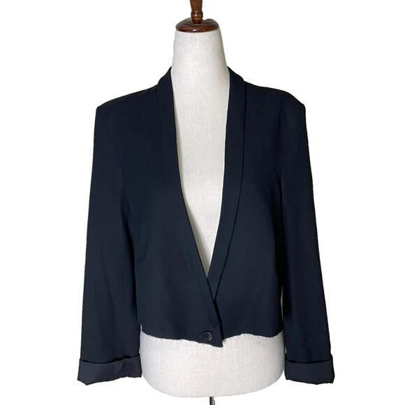 Helmut Lang Jackets & Blazers - Helmut Lang Cropped Blazer Raw Hem One Button Rolled Cuff Sleeve Black Womens 4